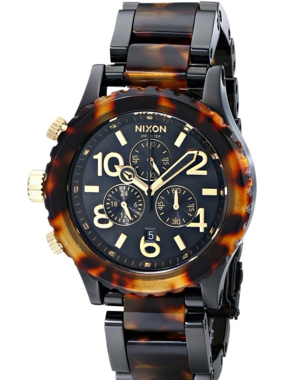 Nixon 42 2O Chrono- Tortoiseshell Accent Chronograph Watch - Black & Brown